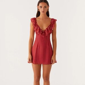 Peppermayo Adrina Ruffle Mini Dress - Red Polka Dot